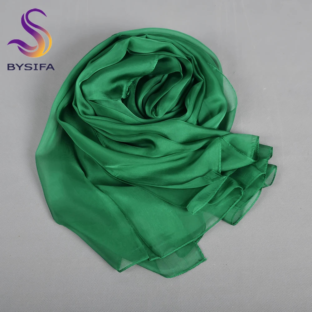 [BYSIFA] Peacock Blue Winter 100% Mulberry Silk Long Scarves Wraps Female Fashion Large Scarf Shawl Spring Fall Silk Scarf Cape