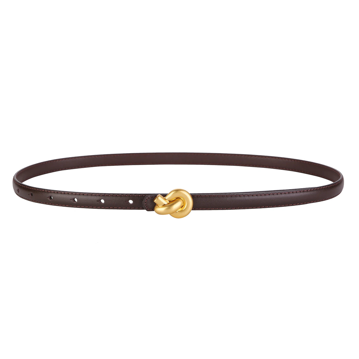Premium Genuine Leather Women's Fashion Belt with High-Quality Metal Knot Buckle for Dresses and Jeans