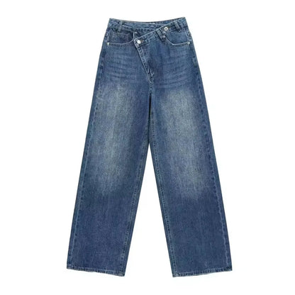 HH Jeans Évasés Taille Croisée Tendance pour Femmes Boutons Asymétriques Taille Haute Jean Baggy en Denim pour Tenues Streetwear et Y2K