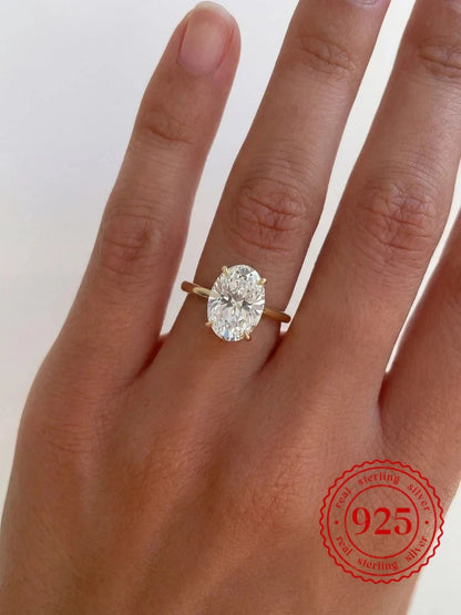 Bague en Argent Sterling 925, Zircon Ovale Scintillant 1-8 Carats, pour Femme, Fiançailles, Mariage, Bijou de Luxe de Haute Qualité