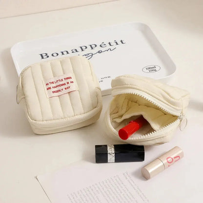 Mini trousse de maquillage carrée coréenne, petite trousse pour écouteurs, porte-monnaie, sac de rangement portable pour rouge à lèvres pour fille