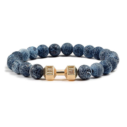 Bracelet en pierre volcanique naturelle pour hommes, perles mates noires, breloque haltère, bracelets à breloques pour femmes, bijoux de fitness