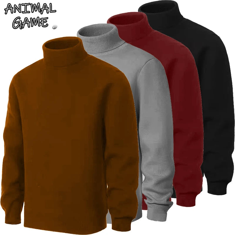 Animal Game Men's Cold Blouse Turtleneck Sweater Luxury Woolen Knitwear Casual Pullover Long Outerwear Solid Warm Streetwear