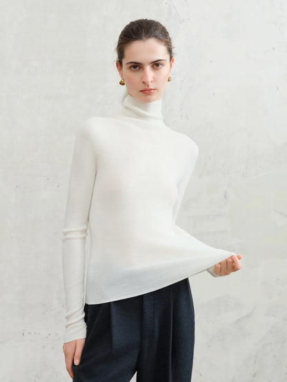 FSLE【Série Premium】Haut thermique sans couture en laine Biella allemande extra fine lavable col montant pour femme automne