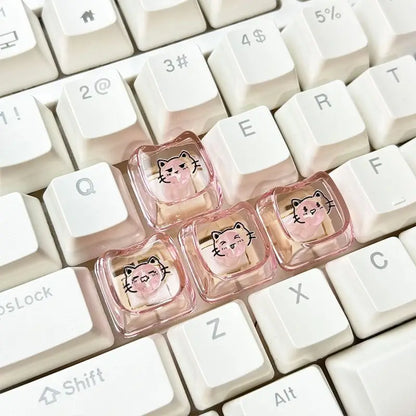 Cute MAO Profile WASD Keycpas Cat-shaped Animate Cartoon Expression Emoji Kaomoji Key Caps for MX Switch DIY Mechanical Keyboard