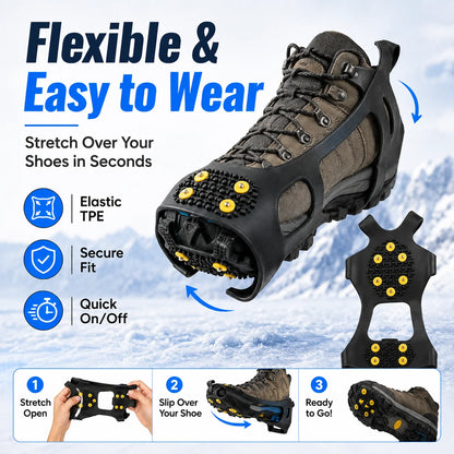 Anti Slip Ice Cleats Shoe Covers 10 Stud Snow Grips Winter Traction Crampons for Boots Hiking Walking Outdoor Safety Gear Unisex