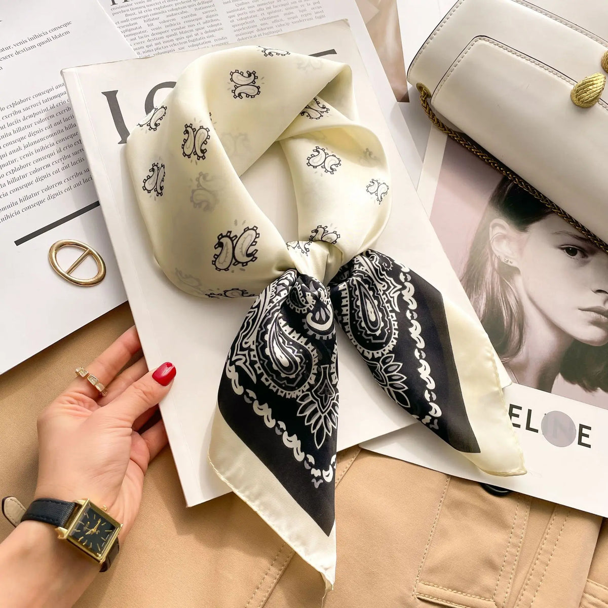 2025 Summer Hijab Head Girl Luxury Silk Square Plaid Scarf Women Satin Neck Hair Tie Band Soft Work Neckerchief