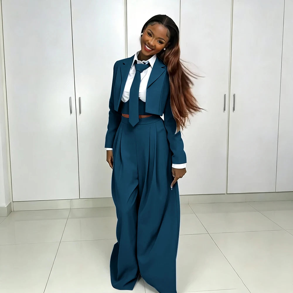 Women's Red Suit Two Piece Set Short Blazer+Wide Leg Pants Elegant Formal Fashion Daily Smart Casual Party Tuxedo Customized