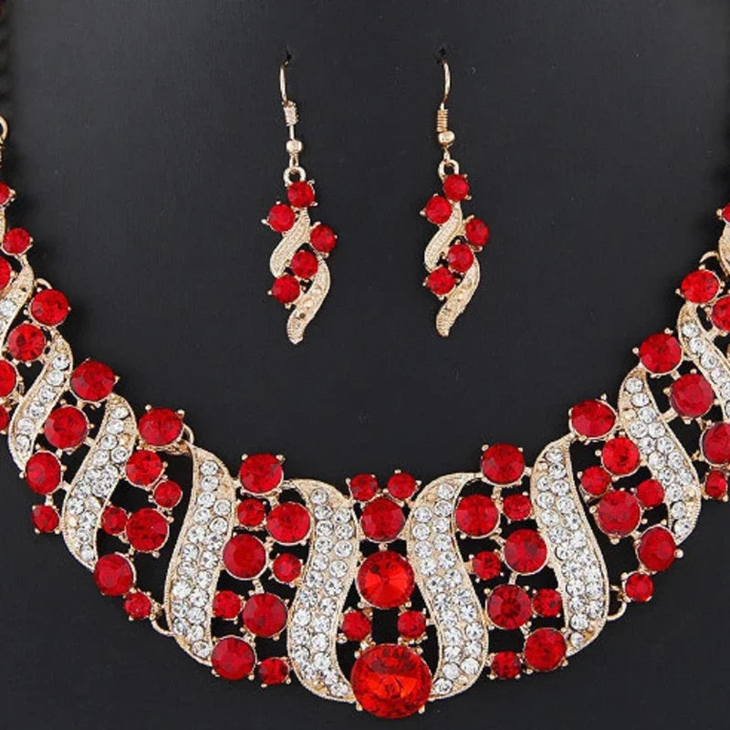 Ensemble de bijoux de mariée romantique 2 pièces/parure, ensemble de bijoux de mariée en cristal brillant, collier et boucles d'oreilles pour femmes