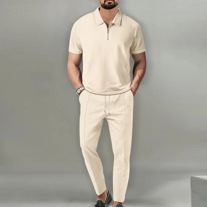 Ensemble Polo et Short de Sport pour Homme, Manches Courtes, Chemise Polo Élégante avec Fermeture Éclair et Short, Ensemble Décontracté Streetwear 2 Pièces pour Homme