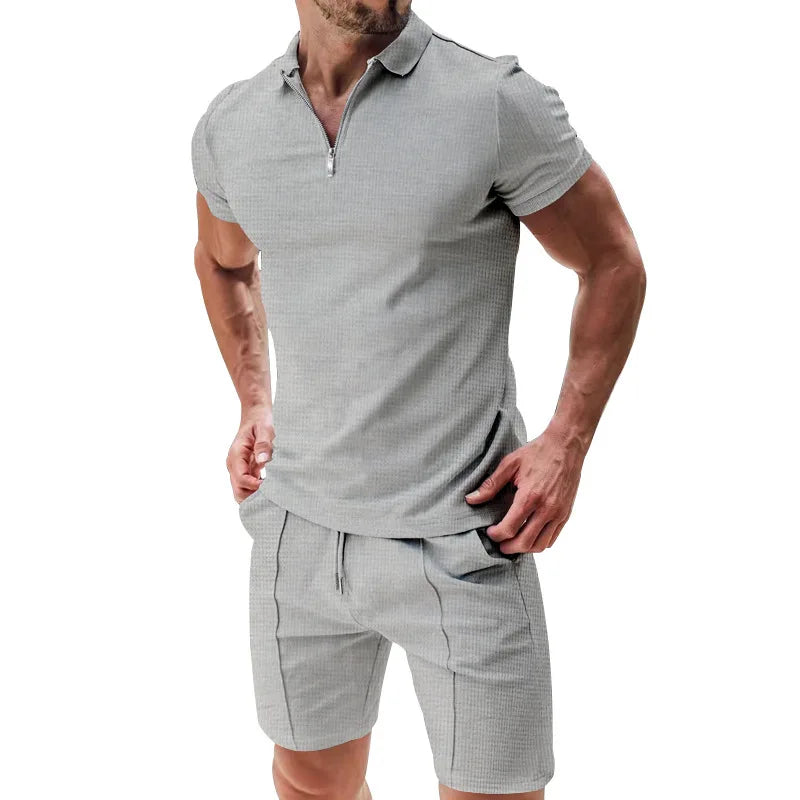 Ensemble Polo et Short de Sport pour Homme, Manches Courtes, Chemise Polo Élégante avec Fermeture Éclair et Short, Ensemble Décontracté Streetwear 2 Pièces pour Homme