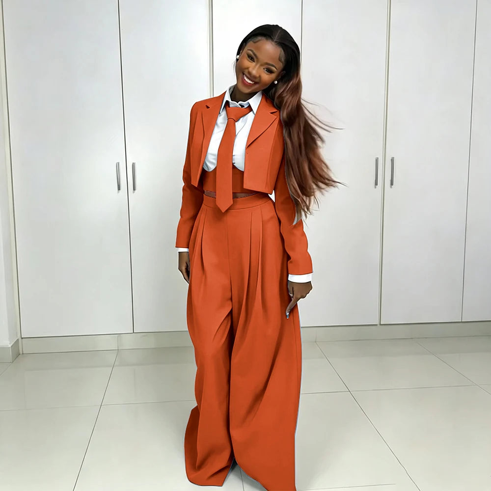 Women's Red Suit Two Piece Set Short Blazer+Wide Leg Pants Elegant Formal Fashion Daily Smart Casual Party Tuxedo Customized