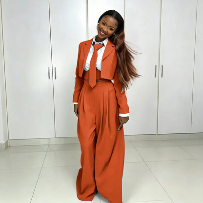 Women's Red Suit Two Piece Set Short Blazer+Wide Leg Pants Elegant Formal Fashion Daily Smart Casual Party Tuxedo Customized