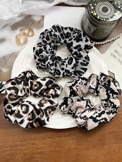 3/6/12PCS Leopard Velvet and Silk Satin Scrunchies Hair Ties Hair Elastics Bands Ponytail Holder Hair Accessories for Women Girl