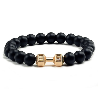 Bracelet en pierre volcanique naturelle pour hommes, perles mates noires, breloque haltère, bracelets à breloques pour femmes, bijoux de fitness