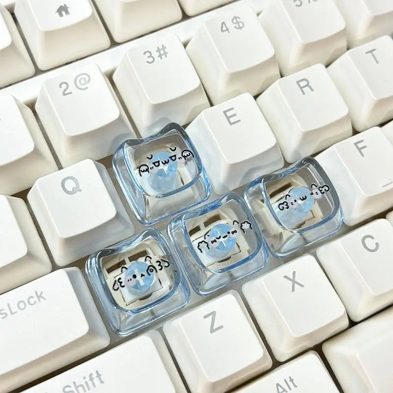 Cute MAO Profile WASD Keycpas Cat-shaped Animate Cartoon Expression Emoji Kaomoji Key Caps for MX Switch DIY Mechanical Keyboard