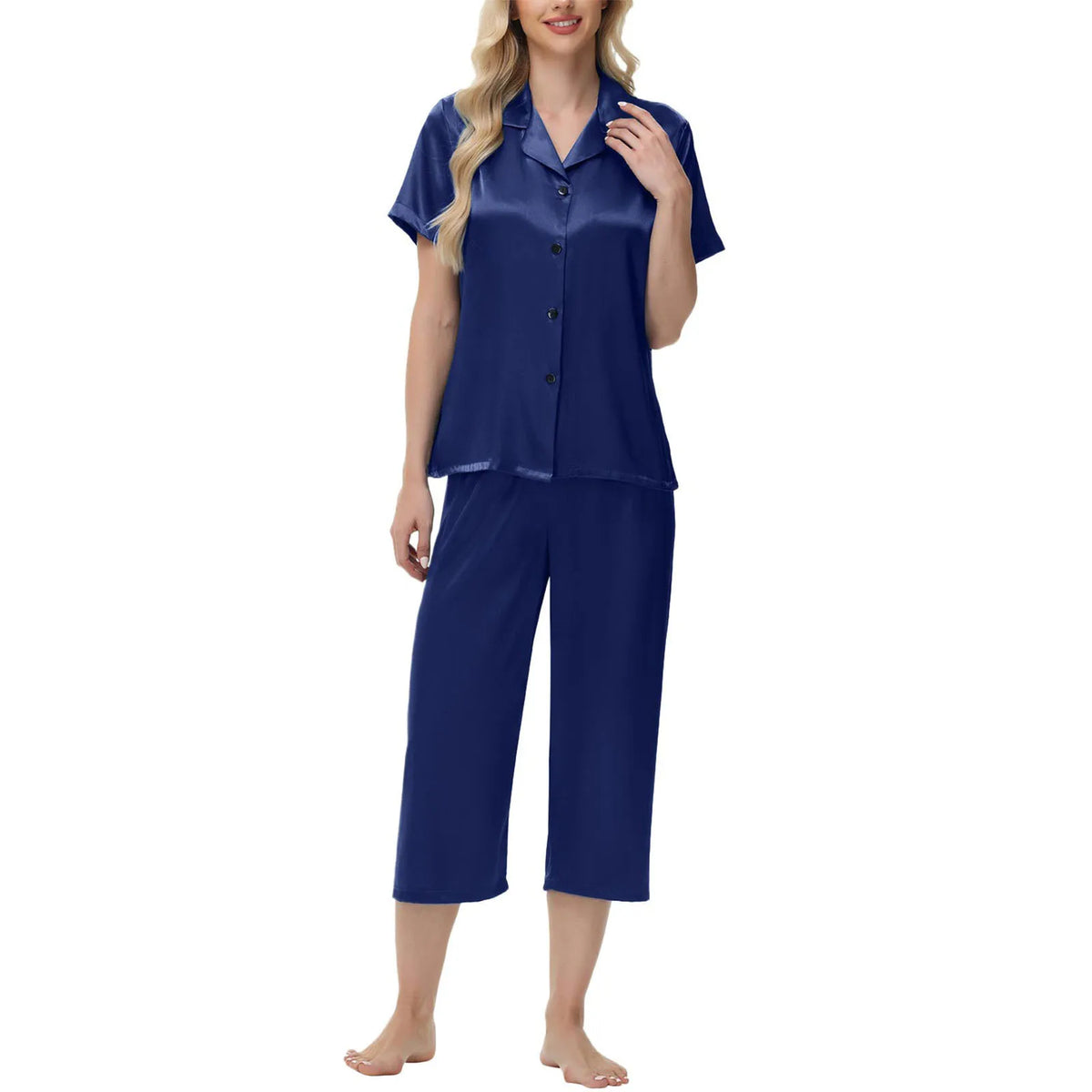 New Women Two-piece Pajama Set Elegant Ice Silk Pajama Set with Button-down Shirt Wide Trousers Homewear Casual Outfit Sleepwear