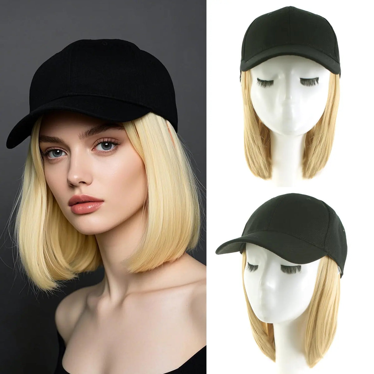 Wig, Baseball Cap with Hair Attached for Women, Adjustable Hat Wig with Heat Resistant Synthetic, 6 Inch, Baseball Cap with Hair