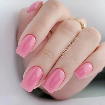 Acrylic Long Square Fake Nail With Glue Sticker 24Pcs Glossy Black Press On False Nails For Gluing DIY Manicure Finger Tips