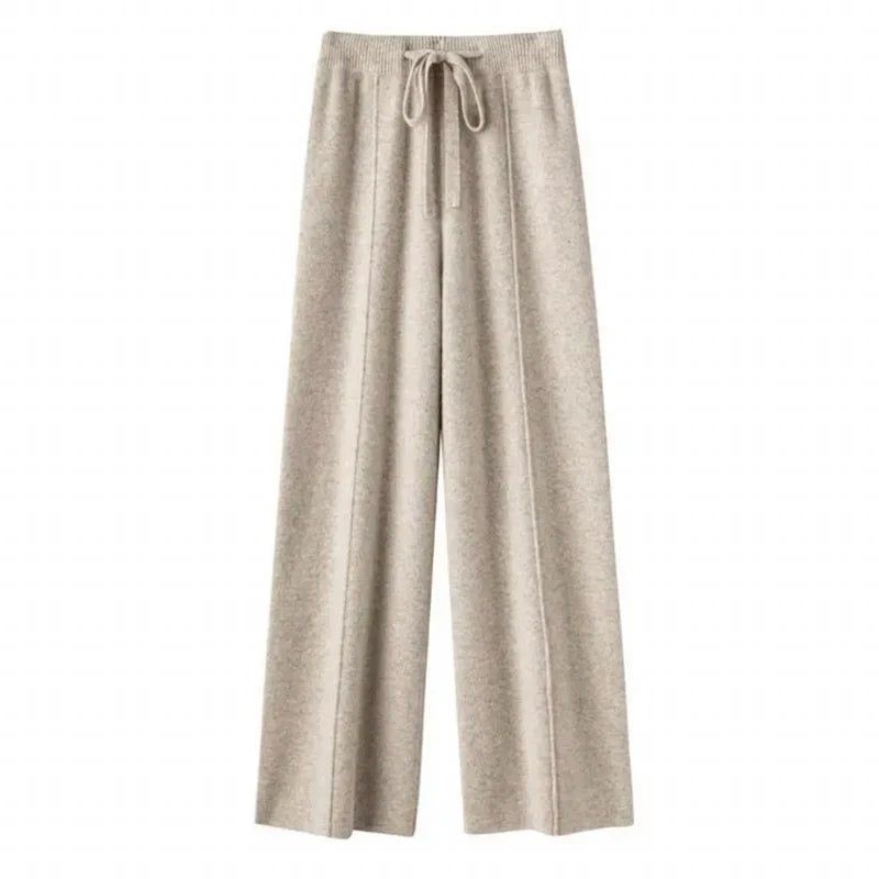 Wool Knitted Wide Leg Pants for Women in Autumn and Winter, with a Draping Feel and Straight Tube Wool Casual Woolen Pants