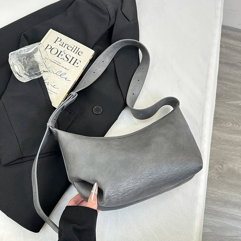 Small Designer Women's Black Bag Simple Retro Crossbody Bags Luxury Pu Leather Female Handbags Pure Color Bucket Shoulder Bags