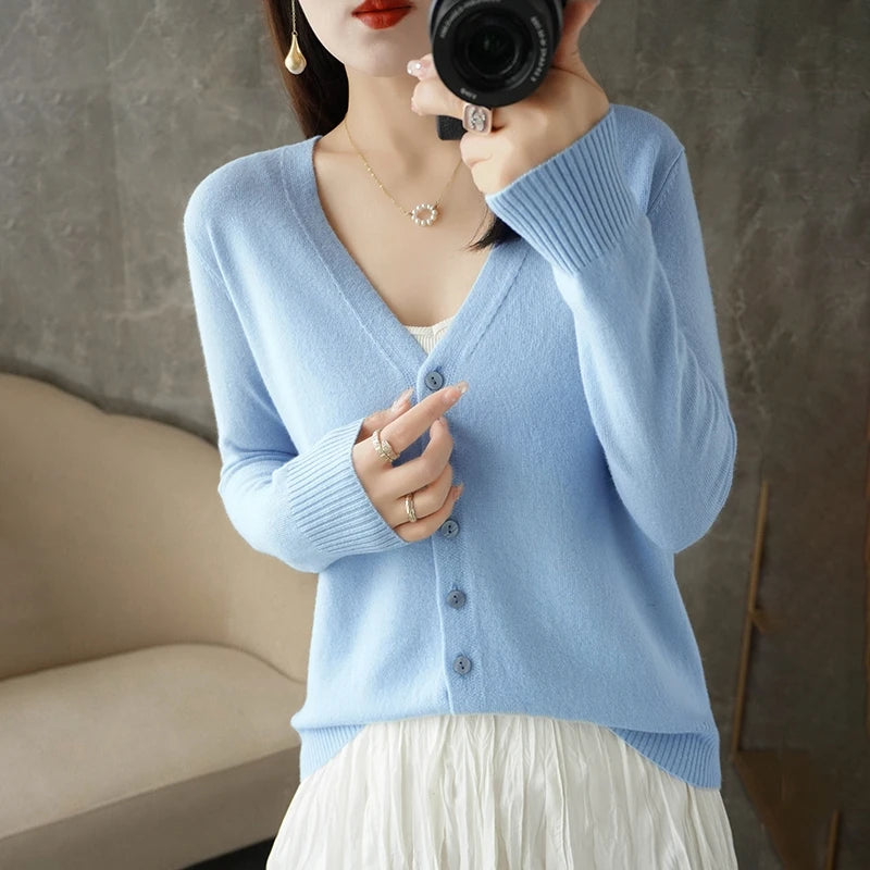 Pull ample pour femme à col en V, style vent frais et élégant