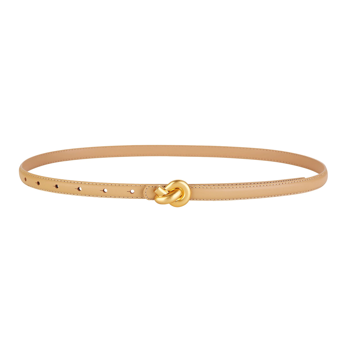 Premium Genuine Leather Women's Fashion Belt with High-Quality Metal Knot Buckle for Dresses and Jeans