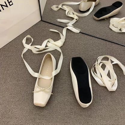 Women's Ballet Flats Ballerina Shoes 2026 Summer New Flower Mary Jane Comfortable Riband Strap Elegant Flats for Women 51441