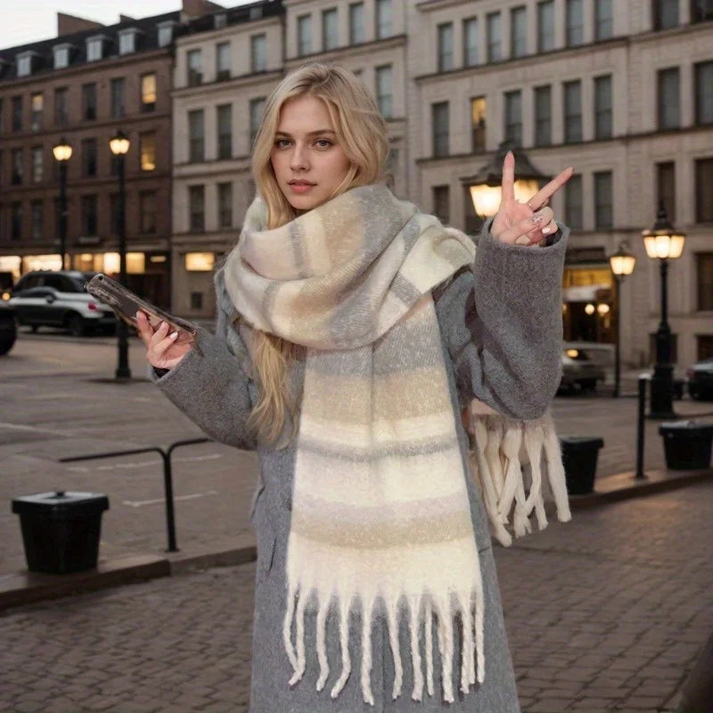 Plaid Scarf Winter New - Faux Cashmere Maillard Style, Korean Warm Vintage Fashion Thick Wrap for Women