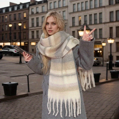 Plaid Scarf Winter New - Faux Cashmere Maillard Style, Korean Warm Vintage Fashion Thick Wrap for Women