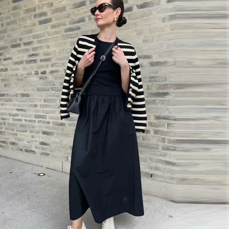 HXAO Womens Dresses Sleeveless Black Long Dress Bodycon Solid Knitted Dresses 2025 Woman Summer One Pieces Casual Midi Dresses