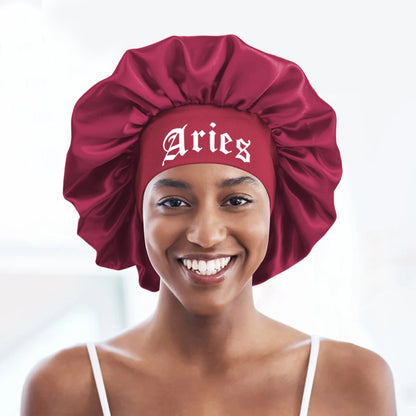 1PConstellation printing satin wide band sleep bonnet ,soft sleeping bonnet with wrap band,make up washing face daily use bonnet