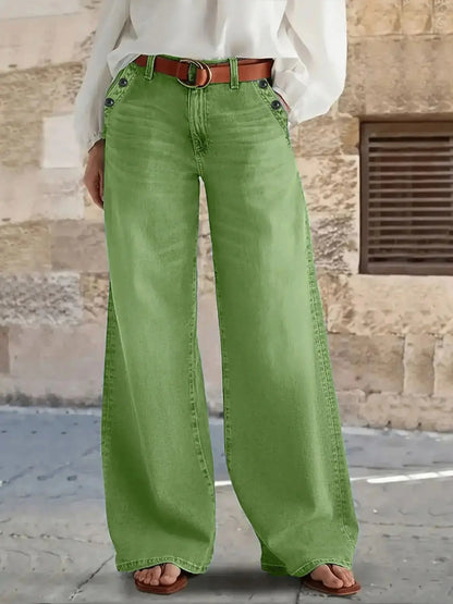 Nouveau Jean Décontracté pour Femme Multi-Boutons Coupe Large – Pantalon en Denim de Haute Qualité pour un Confort Élégant