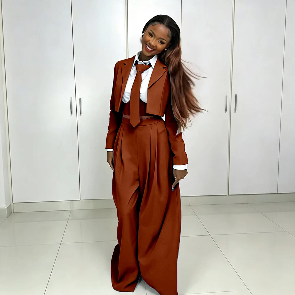 Women's Red Suit Two Piece Set Short Blazer+Wide Leg Pants Elegant Formal Fashion Daily Smart Casual Party Tuxedo Customized