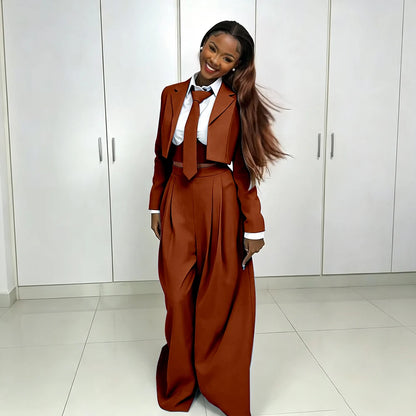 Women's Red Suit Two Piece Set Short Blazer+Wide Leg Pants Elegant Formal Fashion Daily Smart Casual Party Tuxedo Customized