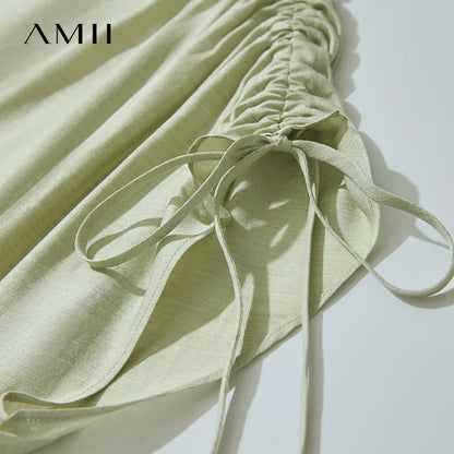 Amii Minimalism Chiffon Shirt Half Skirt Women 2025 Summer New Basic Solid Color Shirt Sold Separate Draw Pleat Skirt 12552059