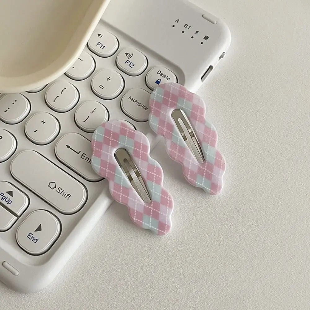 Sweet Alloy Plaid Hair Clip Acrylic Barrettes Cloud Hair Clip Candy Color Irregular Korean Style Hairpin Girls