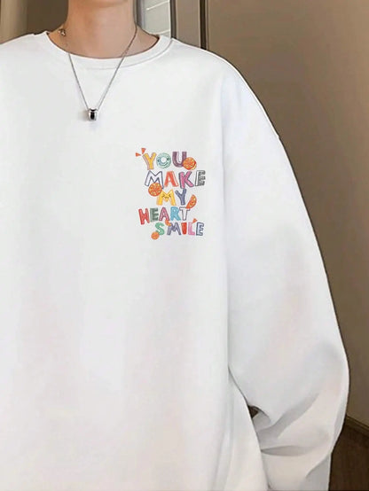 Pull décontracté femme lettre You Make My Heart Smile imprimé sweat-shirt chaud et doux à capuche ample col rond polaire vêtements féminins