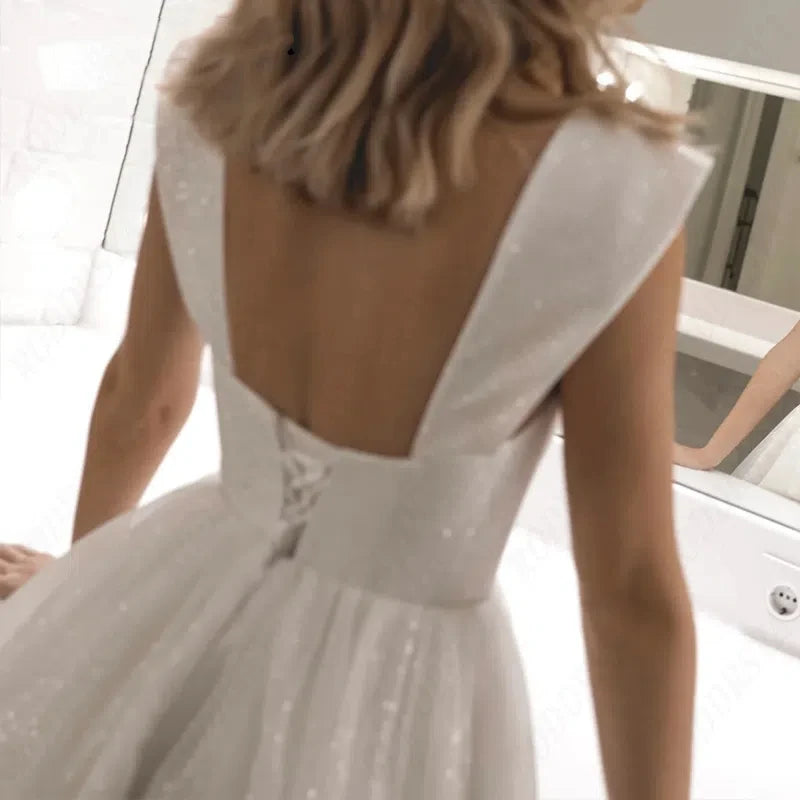Mini Wedding Dresses For Women Sparkling Tulle A-line Vestidos De Novia Princesa Sweetheart Off Shoulder Bride Party