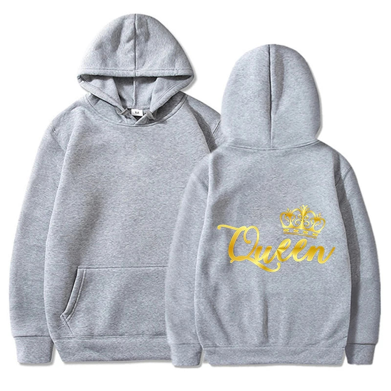 Nouveaux Sweats à Capuche Roi et Reine Unisexe pour Couples Pull à Capuche Harajuku Streetwear Manches Longues pour la Saint-Valentin