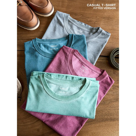 SIMWOOD 2026 Été Automne Nouveaux T-shirts Lavés Hommes Vintage 100% Coton Hauts Grande Taille Vêtements de Marque
