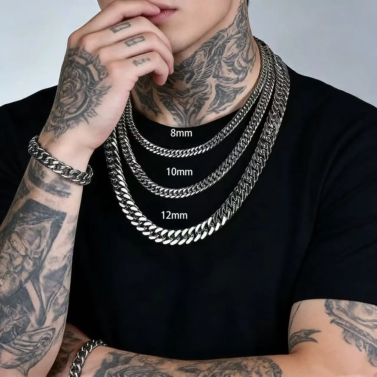 HNSP Collier chaîne à maillons cubains étanche en acier inoxydable pour hommes Bijoux Chaîne épaisse et lourde 8/10/12/14MM Accessoires Punk Rock