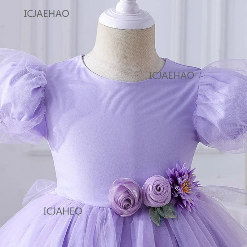 Party Dress Vestido Children Girls Birthday Dresses Gown with Train Tutu Outfit Pageant Host Kids Costume Flower Girl Princes