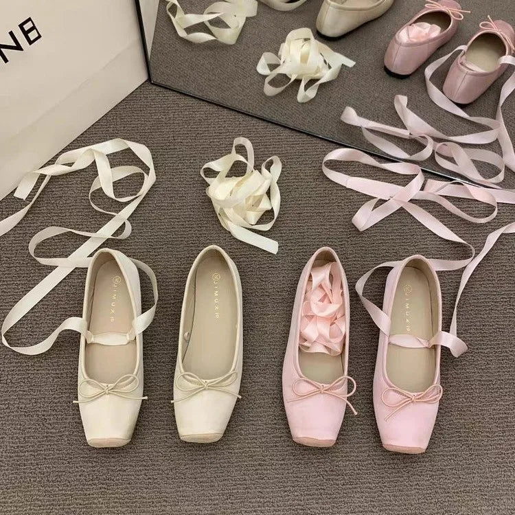 Women's Ballet Flats Ballerina Shoes 2026 Summer New Flower Mary Jane Comfortable Riband Strap Elegant Flats for Women 51441
