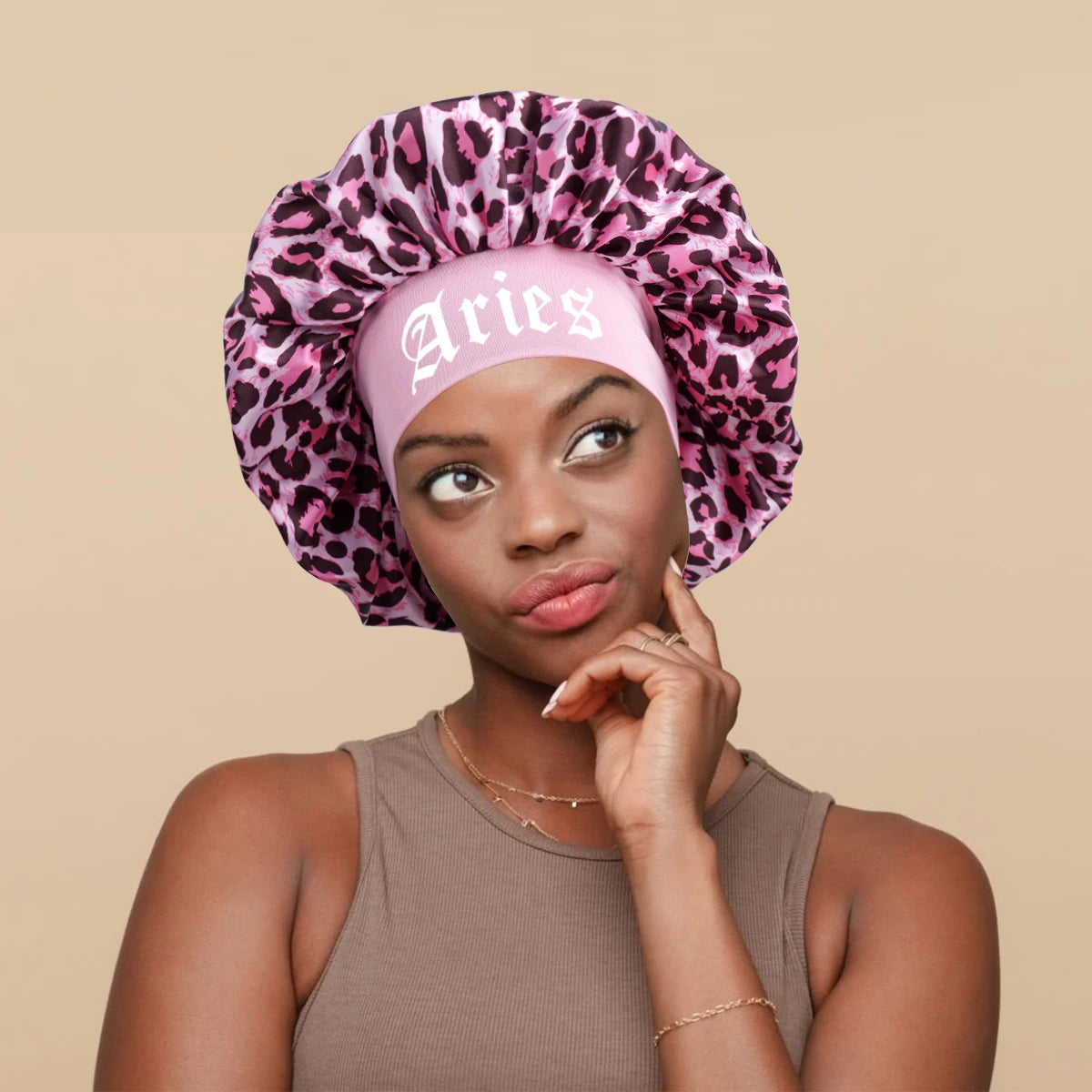 1PConstellation printing satin wide band sleep bonnet ,soft sleeping bonnet with wrap band,make up washing face daily use bonnet