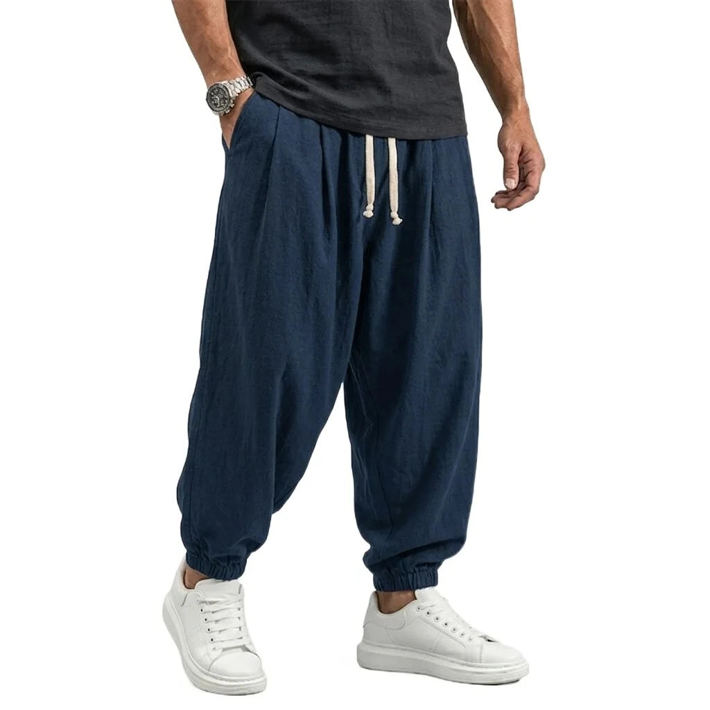 Pantalon en coton et lin coréen pour homme, pantalon de sport, décontracté, de travail, sarouel de printemps, automne, avec cordon de serrage, ample, streetwear