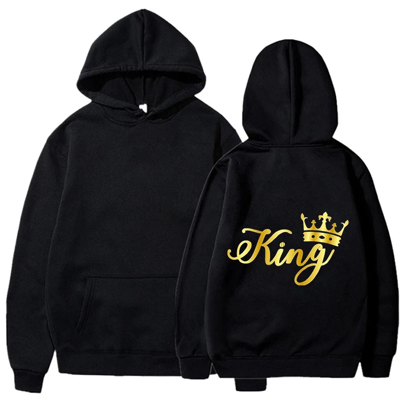Nouveaux Sweats à Capuche Roi et Reine Unisexe pour Couples Pull à Capuche Harajuku Streetwear Manches Longues pour la Saint-Valentin