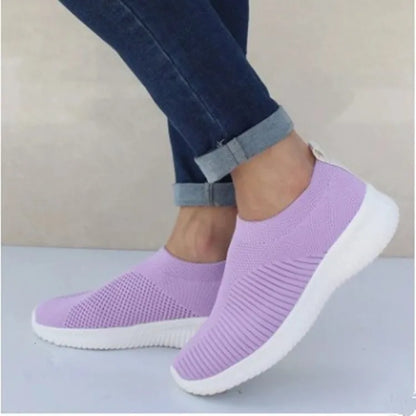 Women Sneaker Summer Elastic Force Mesh Breathable Flat Ladies Slip on Casual Sports Shoes Comfortable Vulcanize Shoes