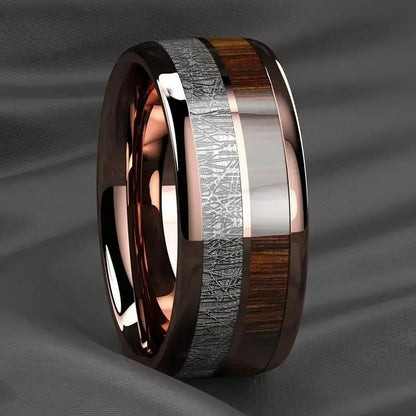 Bagues de mode en acier inoxydable argenté de 8 mm pour hommes, bagues incrustées de météorite en coquille d'ormeau rose pour hommes et femmes, bijoux de mariage