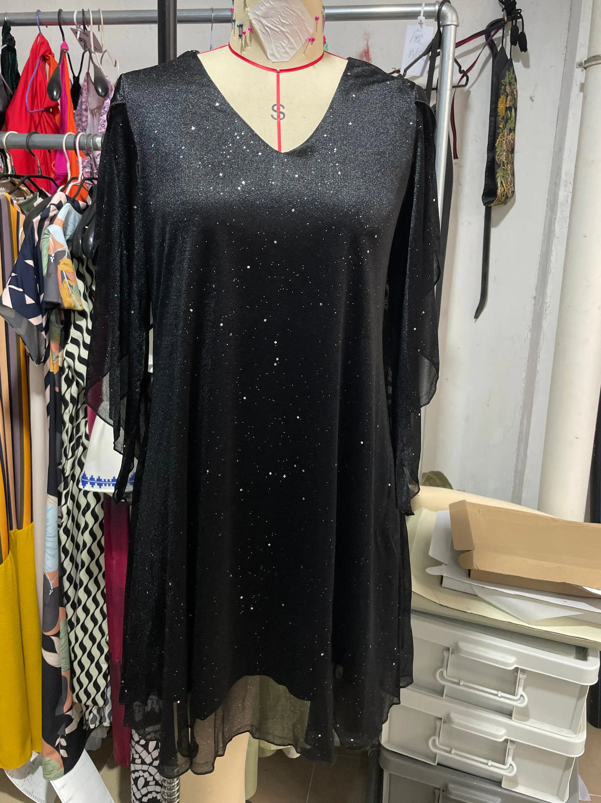 New Dresses for Women Summer Short Sleeve V-Neck Women Dress Fashion Loose Black Dress Women Vestidos De Verano Mujer 2025 Q103